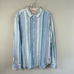 Tommy Bahama Men’s Break Line 100% Linen Striped Button Down Shirt Large Beachy